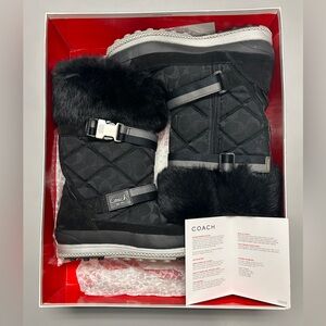 Women’s Coach Mariette Black W/ Fur, Suede Boots Coach Logo Sz 9.5